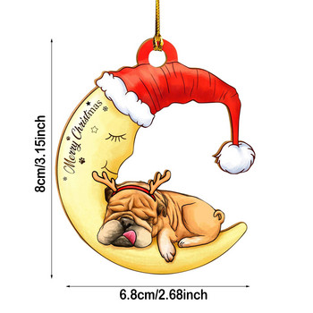 Χριστουγεννιάτικα στολίδια Χριστουγεννιάτικο σκυλί που κάθεται στο φεγγάρι Δημιουργική διακόσμηση Ξύλινα κρεμαστά μενταγιόν Χριστουγέννων Πρωτοχρονιάς 2023 #50g