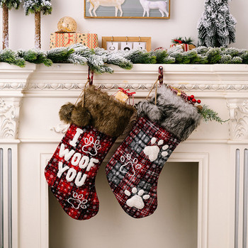 Χριστουγεννιάτικες κάλτσες διακοσμήσεις Γούνινο κολάρο με καρό γράμμα εκτύπωσης μπάλας/κρεμαστό κρεμαστό χριστουγεννιάτικο δώρο με σπόρους για σκύλους