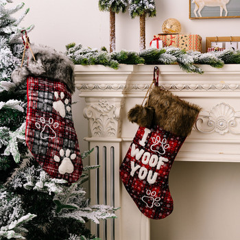 Χριστουγεννιάτικες κάλτσες διακοσμήσεις Γούνινο κολάρο με καρό γράμμα εκτύπωσης μπάλας/κρεμαστό κρεμαστό χριστουγεννιάτικο δώρο με σπόρους για σκύλους
