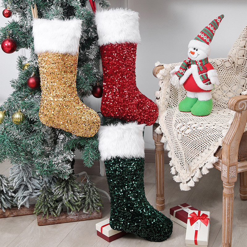 Jõulud Sequin Plush Jõulusokid Lastele Kingikott Ornament Häid jõulukaunistus Kodu Jõulukaunistused Rippuvad ripatsid