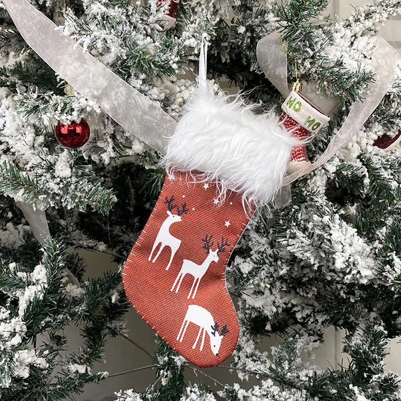 Καλά Χριστούγεννα βελούδινες κάλτσες Κάλτσες Elk printed Χριστουγεννιάτικο μενταγιόν στολίδι Τσάντα δώρου Διακόσμηση καταστήματος τζάκι σπιτιού