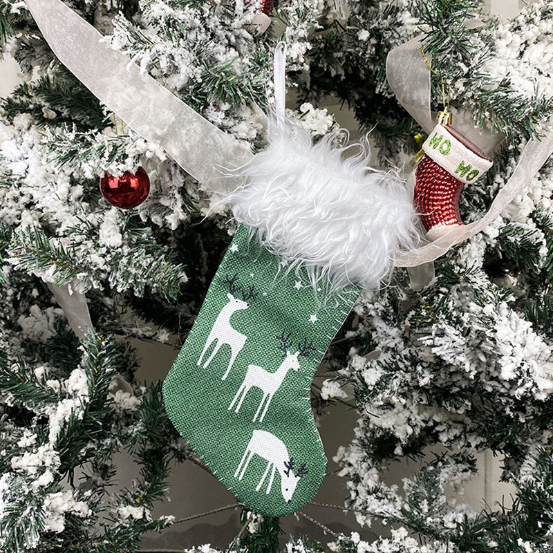 Καλά Χριστούγεννα βελούδινες κάλτσες Κάλτσες Elk printed Χριστουγεννιάτικο μενταγιόν στολίδι Τσάντα δώρου Διακόσμηση καταστήματος τζάκι σπιτιού