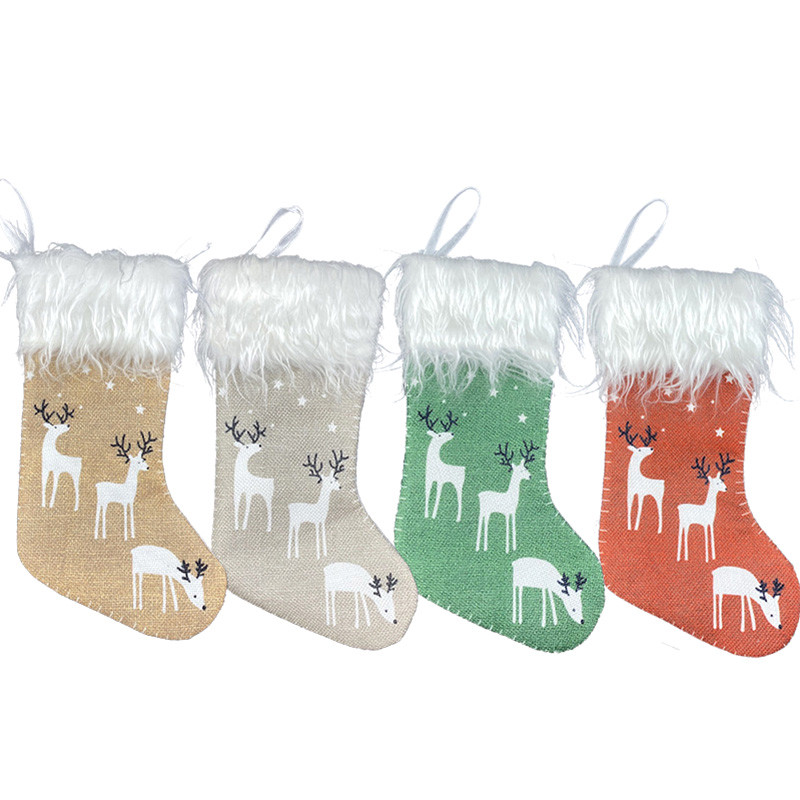 Καλά Χριστούγεννα βελούδινες κάλτσες Κάλτσες Elk printed Χριστουγεννιάτικο μενταγιόν στολίδι Τσάντα δώρου Διακόσμηση καταστήματος τζάκι σπιτιού