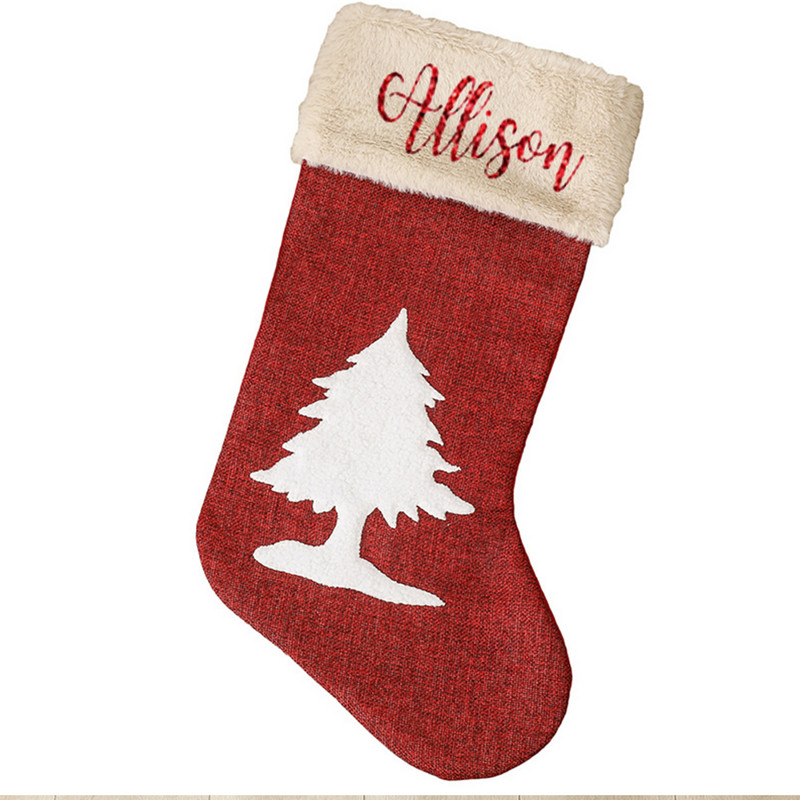 Коледен чорап Коледна елха Украса Чорапи Персонализирано име Новогодишен празничен декор Коледна елха Висулка Чанта за бонбони