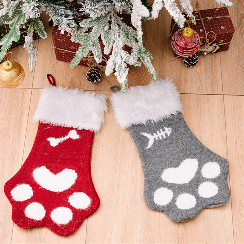 Плюшено домашно куче, котка, лапа, коледни чорапи, чорапи, торбички за подаръци, орнаменти за коледно дърво, коледна украса за дома 2022 г. Noel Navidad