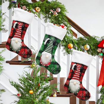Коледни чорапи с големи размери Коледни бонбони Чорапи 3D торбичка с подарък Дядо Коледа без лице Коледно дърво Орнаменти с висулка Весела Коледа Декор