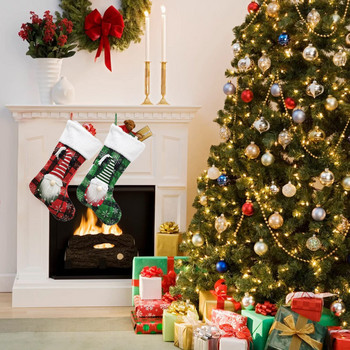 Коледни чорапи с големи размери Коледни бонбони Чорапи 3D торбичка с подарък Дядо Коледа без лице Коледно дърво Орнаменти с висулка Весела Коледа Декор