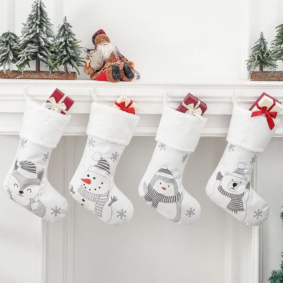 Бели коледни чорапи Животни Пингвин Снежинка Снежен човек Коледен орнамент Коледна висулка Коледна елха Украса Подарък Чорапи