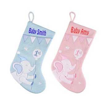 Нови сладки коледни чорапи със слонове Персонализирано име Бебешки първи коледни чорапи Персонализирана детска торбичка с подаръци за Весела Коледа