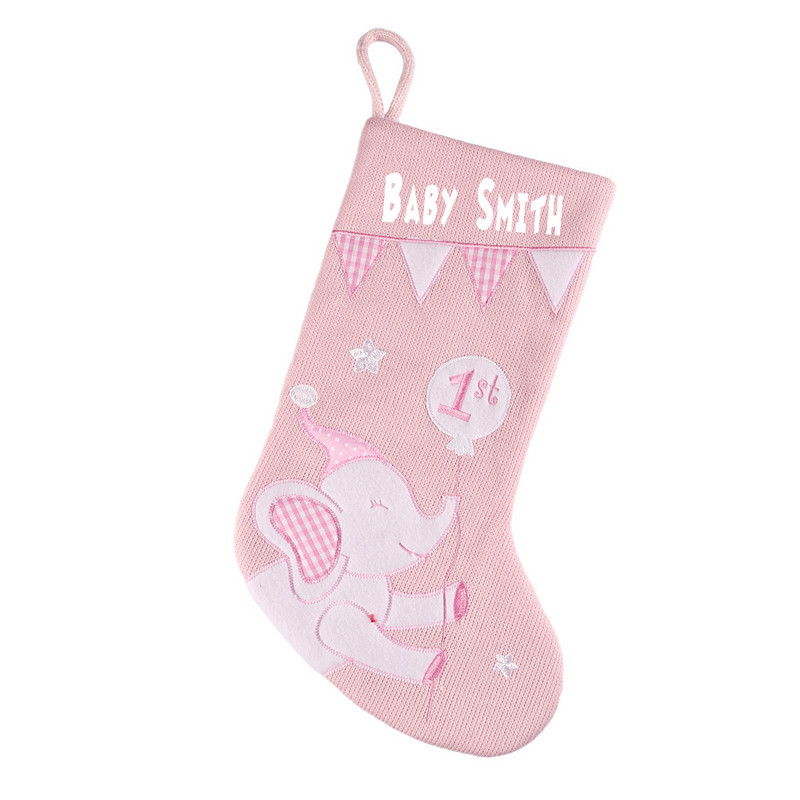 Uued armsad elevandi jõulusokid, isikupärastatud nimi, beebi esimeste jõulude sukad, kohandatud lastele rõõmsate jõulude kinkekott