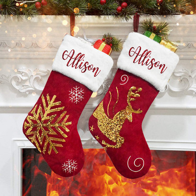 Εξατομικευμένες χριστουγεννιάτικες κάλτσες Χριστουγεννιάτικες κάλτσες με γκλίτερ Όνομα Οικογενειακές κάλτσες Προσαρμοσμένες χριστουγεννιάτικες κάλτσες Κόκκινες κάλτσες