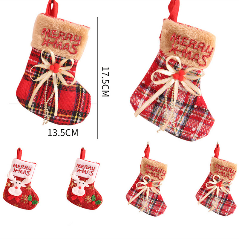 Мини коледен чорап Коледен подарък Плетена вълнена чанта за бонбони Коледна подаръчна чанта за дома Navidad Sock Tree Decor Нова година 2022
