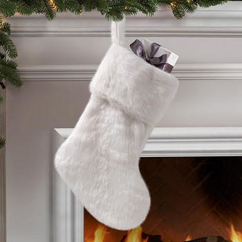 Χριστουγεννιάτικη κάλτσα 2022 Μεγάλες Χριστουγεννιάτικες τσάντες δώρου Διακόσμηση τζακιού Λευκές βελούδινες κάλτσες Πρωτοχρονιάτικη θήκη για καραμέλα Χριστουγεννιάτικη διακόσμηση