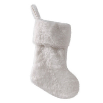 Коледен чорап за 2022 г. Големи торби за коледни подаръци Украса за камина Бели плюшени чорапи Новогодишна поставка за бонбони Коледен декор