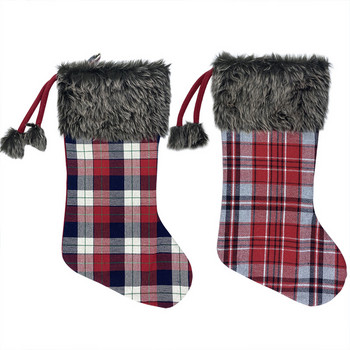 47 см Големи коледни плюшени чорапи Плетени чорапи с решетка Коледен чувал Дядо Коледа Торба за подаръци с бонбони Дърво, закачете Коледни украси 2023 г.