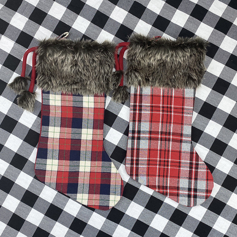 47 см Големи коледни плюшени чорапи Плетени чорапи с решетка Коледен чувал Дядо Коледа Торба за подаръци с бонбони Дърво, закачете Коледни украси 2023 г.