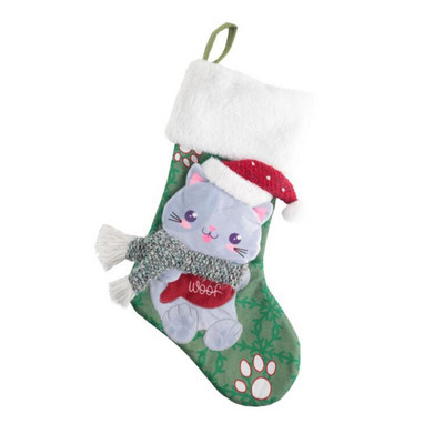 2022 Нови коледни чорапи Големи коледни чорапи Декорация 15" 3D плюшен чорап куче котка дърво