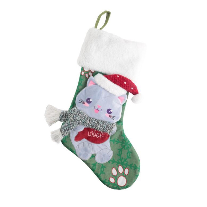 2022 Нови коледни чорапи Големи коледни чорапи Декорация 15" 3D плюшен чорап куче котка дърво