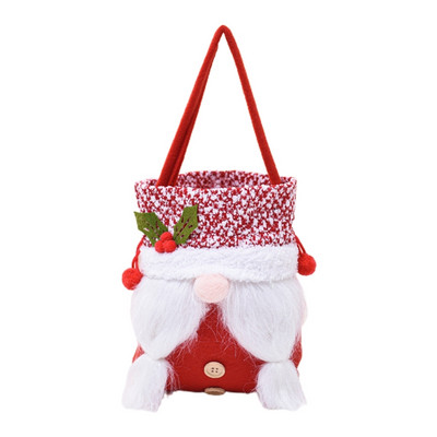 Подаръчна чанта с коледно гномче. Преносима чанта за подаръци за домашен фестивал на Коледа. Чанта за подаръци с ябълкови бонбони. Преносима чанта за сувенири.