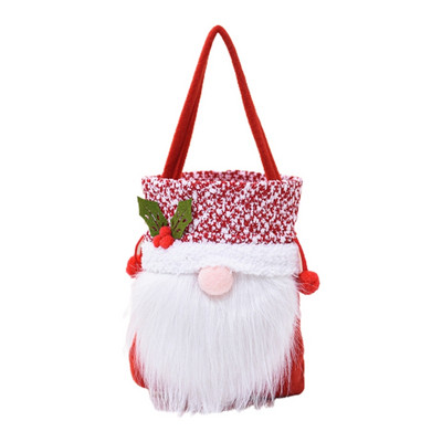 Подаръчна чанта с коледно гномче. Преносима чанта за подаръци за домашен фестивал на Коледа. Чанта за подаръци с ябълкови бонбони. Преносима чанта за сувенири.