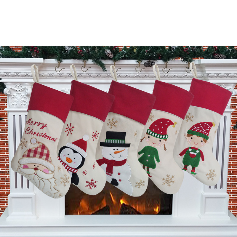 18" коледни чорапи, бродирани класически герои, подаръчна торбичка за коледна украса