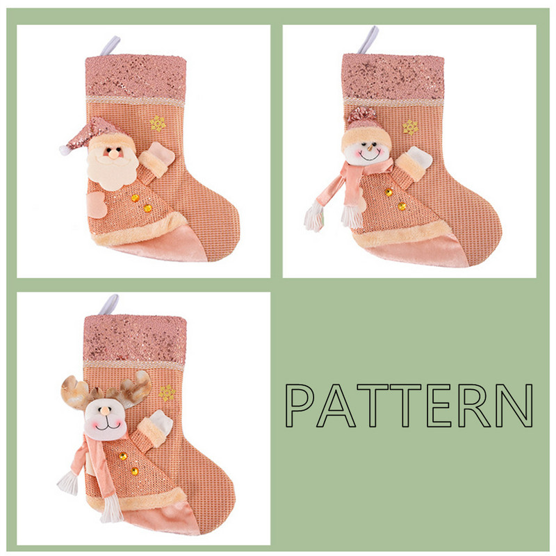 1 tk Jõuluroosad Sokid Jõulupuu kaunistused Roosad litrid Jõuluvana Põder Lumememm Käsitsi valmistatud kaunistused Kommid Kingikott