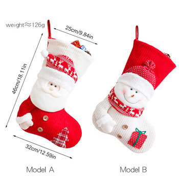 1PC Коледни чорапи Червен коледен чорап за плетене Чанта за бонбони Коледна елха Висулка Декорации за дома Коледен подарък