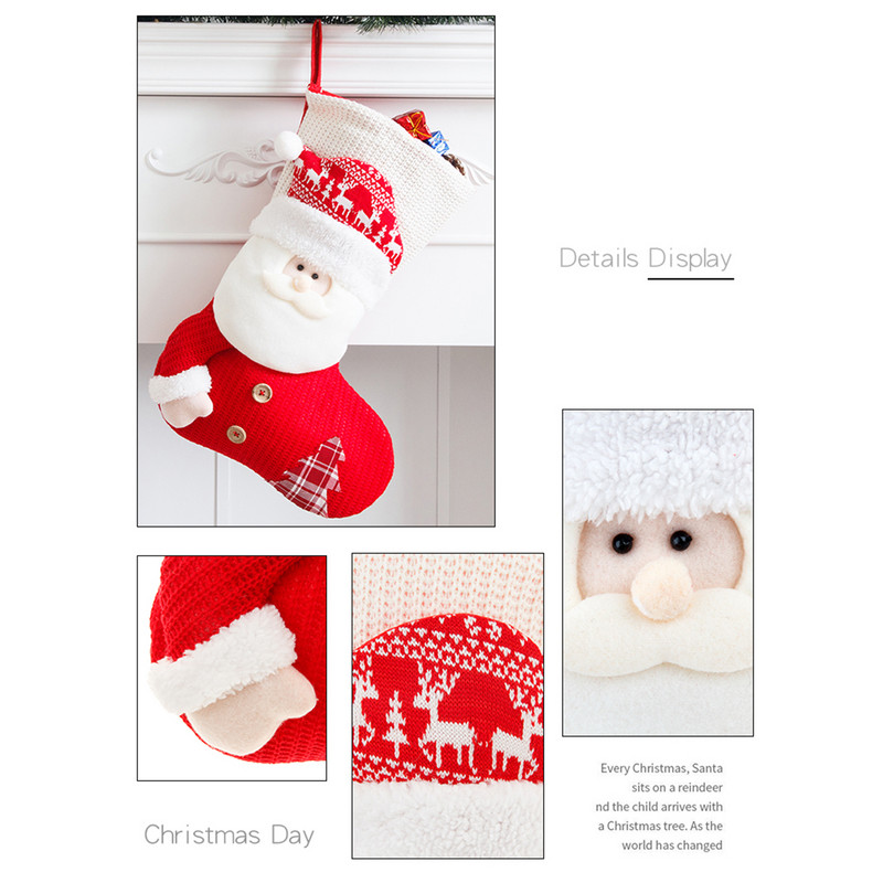 1PC Коледни чорапи Червен коледен чорап за плетене Чанта за бонбони Коледна елха Висулка Декорации за дома Коледен подарък