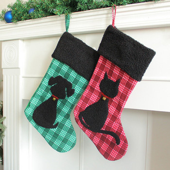 Коледен чорап с карирана черна котка за домашен любимец, куче, котка, коледни чорапи, торбичка за подаръци за нова година, коледно дърво, висящи орнаменти