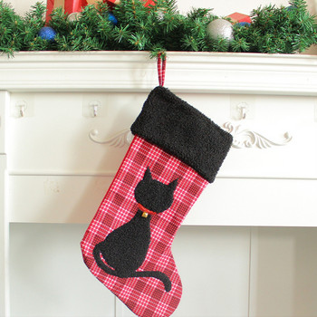 Коледен чорап с карирана черна котка за домашен любимец, куче, котка, коледни чорапи, торбичка за подаръци за нова година, коледно дърво, висящи орнаменти