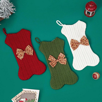 Коледен чорап за домашни любимци Плетена кучешка кокал Коледен чорап с пръстен за носене Ръчно изработен коледен чорап за куче за домашен любимец за прозорец, камина
