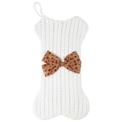 Коледен чорап за домашни любимци Плетена кучешка кокал Коледен чорап с пръстен за носене Ръчно изработен коледен чорап за куче за домашен любимец за прозорец, камина