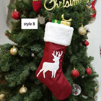 Коледен чорап Червени коледни подаръци Детска чанта за бонбони Елк Джоб Висящи орнаменти Коледна украса за дома Нова година 2022