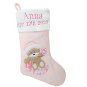 Персонализирани бебешки коледни чорапи с бродирано име и рожден ден с мече