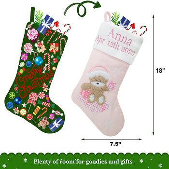 Προσωποποιημένες Βρεφικές Πρώτες Χριστουγεννιάτικες Κάλτσες με Κεντημένο Όνομα και Γενέθλια με Αρκούδα