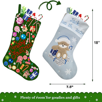 Προσωποποιημένες Βρεφικές Πρώτες Χριστουγεννιάτικες Κάλτσες με Κεντημένο Όνομα και Γενέθλια με Αρκούδα