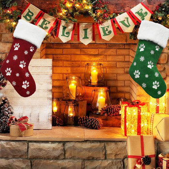 Честита Нова Година 2022 Коледен Чорап Червени Зелени Чорапи Подаръчни Чанти Джоб за Домашни Любимци Висящи Орнаменти за коледно дърво Коледна украса