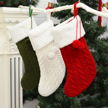 Коледни плетени чорапи Дядо Коледа Торбичка за подаръци с бонбони Кабелни плетени чорапи Коледно дърво Висящо украшение Камина Украса за дърво