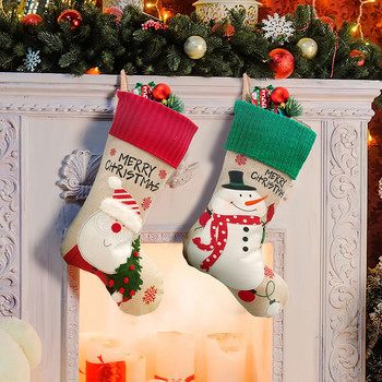 Коледни висящи чорапи Дядо Коледа Снежен човек Elk Bear Candy Apple Bag Коледен декор за дома Камина Празник