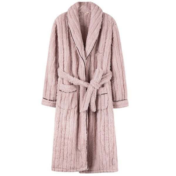 Плюшен дамски домашен халат с колан и джобове