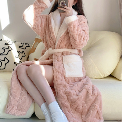 Дамски поларен халат с джоб и колан