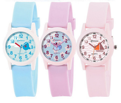 Casual children`s watch with silicone strap
