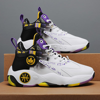 High top basketball shoes with laces and lettering for men