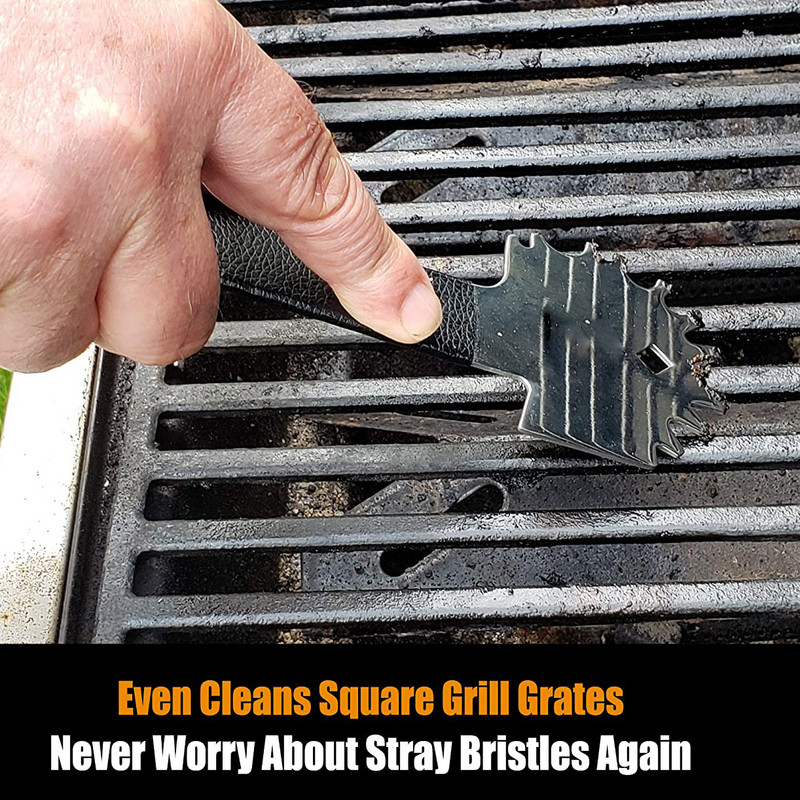 Grila skrāpja rīka BBQ tīrītājs ir piemērots jebkurai grilēšanas režģim vai režģim nerūsējošā tērauda bārbekjū birstes pagarinātais rokturis ar attaisāmo