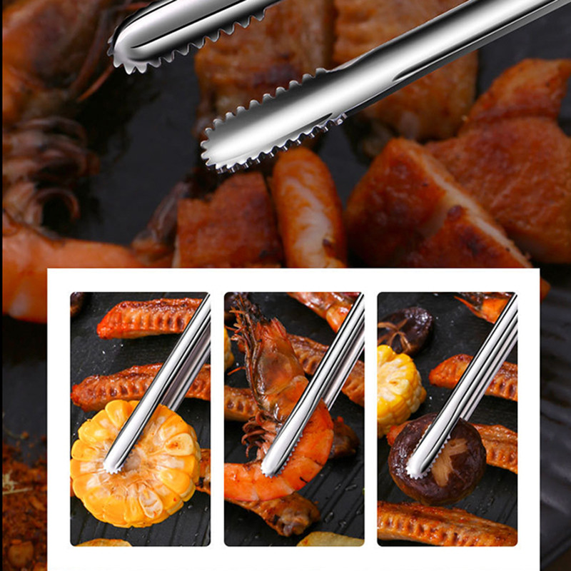 Nerūsējošā tērauda grila knaibles Ēdienu gatavošanas piederumi BBQ cepšanai Sudraba virtuves rīks Kempinga pincetes Clip Barbekjū bufetes restorāns