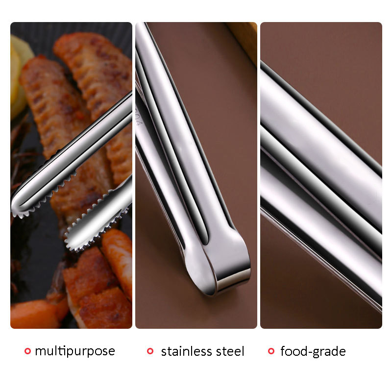 Nerūsējošā tērauda grila knaibles Ēdienu gatavošanas piederumi BBQ cepšanai Sudraba virtuves rīks Kempinga pincetes Clip Barbekjū bufetes restorāns