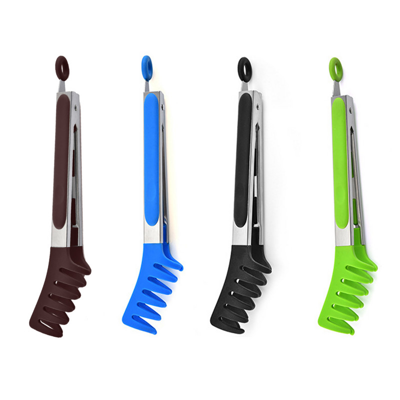 Silikonske najlonske hvataljke za rezance, hvataljke za špagete, hvataljke za hranu, drške od nehrđajućeg čelika, hvataljke za hranu, pribor za kuhanje, kuhinjski pribor