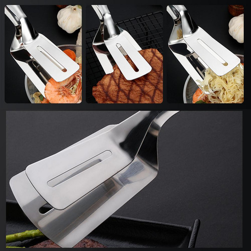 3in1 Gatavošanas steiku skavas Tērauda Virtuves BBQ Maize Gaļas trauks Barbekjū standziņa Cepta steika lāpsta Ceptas zivs skava