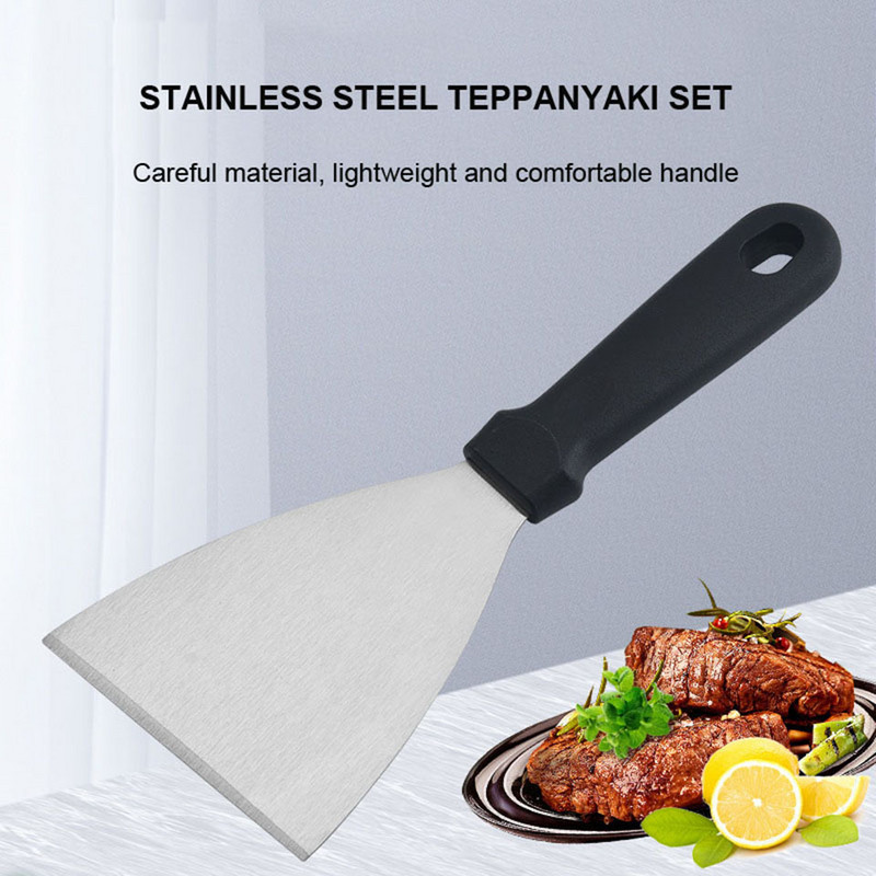 Nerūsējošā tērauda metāla režģa lāpstiņa hamburgera virpotājs skrāpis pankūku pleznas Lieliski piemērots BBQ grilam