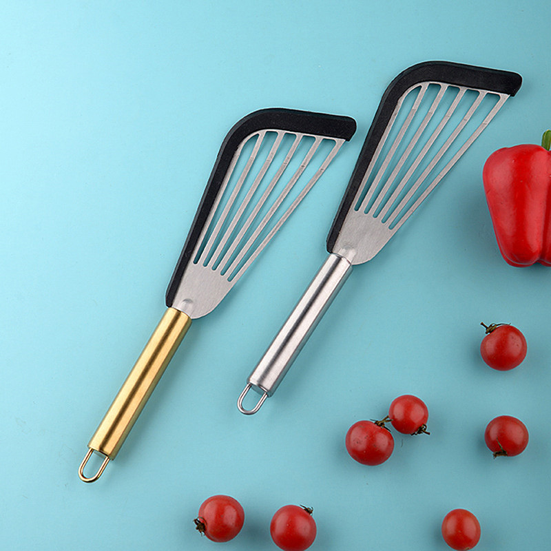 1PC Nepiedegoša, rievota virpotāja un zivju lāpstiņa nerūsējošā tērauda un silikona virtuves gatavošanas rīki Virtuves trauki karstumizturīgi